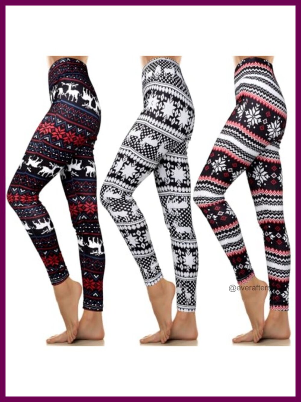 High Waisted Christmas Leggings 3 Pack, Polyester Yoga Pants, Athletic